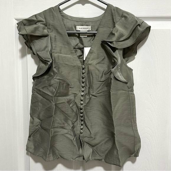 Club Monaco Ruffle Sleeve Button Top - Picture 2 of 6